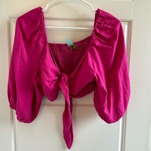Farm Rio mid sleeve cropped in hot pink